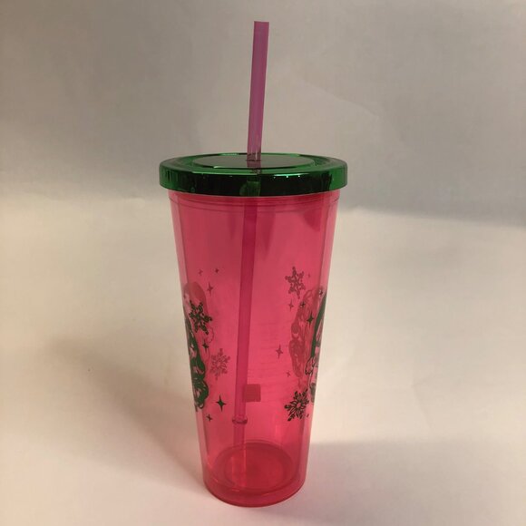 Dolly Parton Christmas 21.5 oz Pink Plastic Tumbler with Straw Green Lid New - Picture 3 of 16